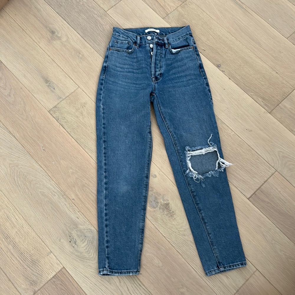blue straight leg jeans w rip